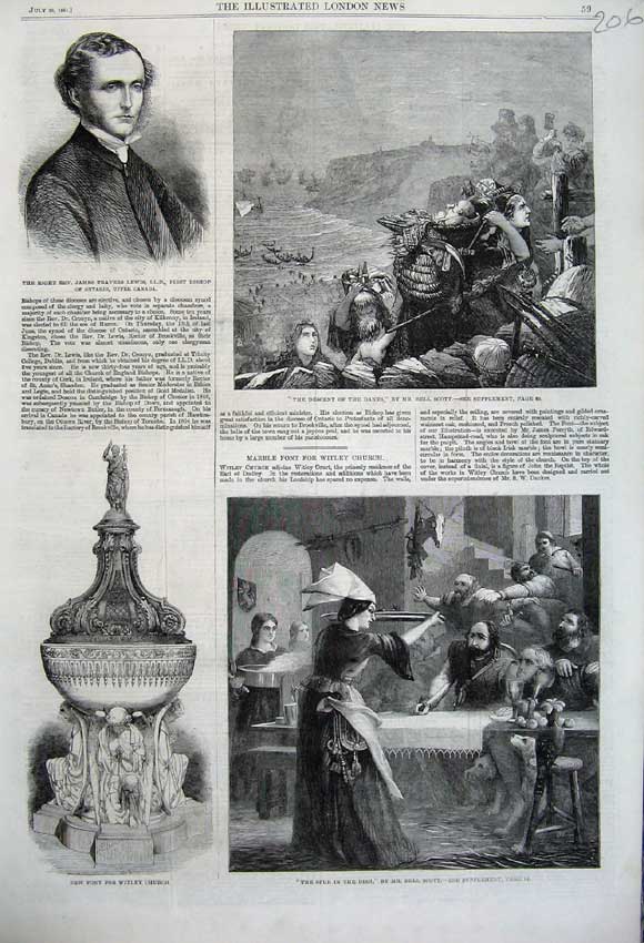 Original Old Antique Print 1861 James Lewis Bishop Ontario Font Whitley Church