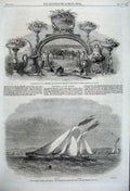 Original Old Antique Print 1861 Yacht Match Phantom Queen Testimonial Railway
