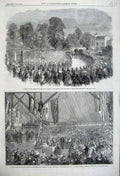 Original Old Antique Print 1861 Funeral Braidwood Fire-Brigade Orphan Asylum