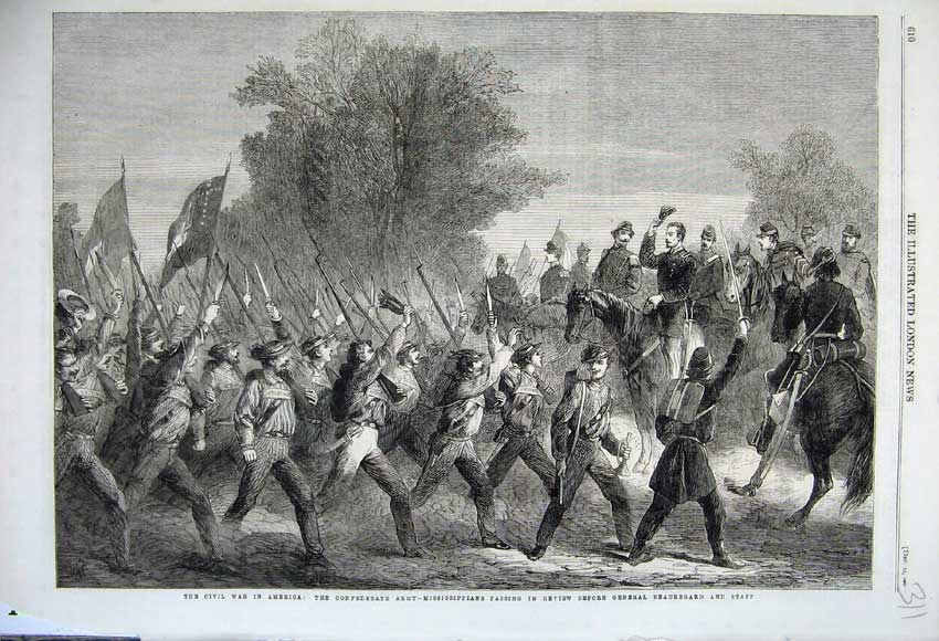 Old Antique Print 1861 Civil War America Mississippians Beauregard Staff 19th