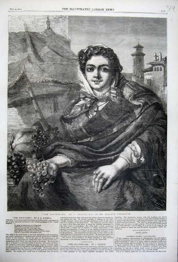 Original Old Antique Print 1861 Fine Art Woman Grapeseller Fruit Flatou 19th