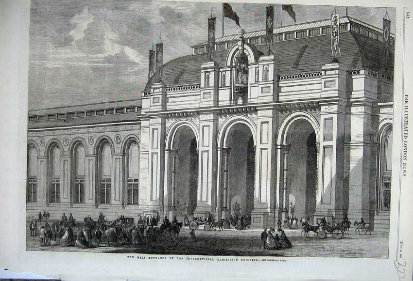 Old Antique Print 1861 Entrance International Exhibition Building Street 19th