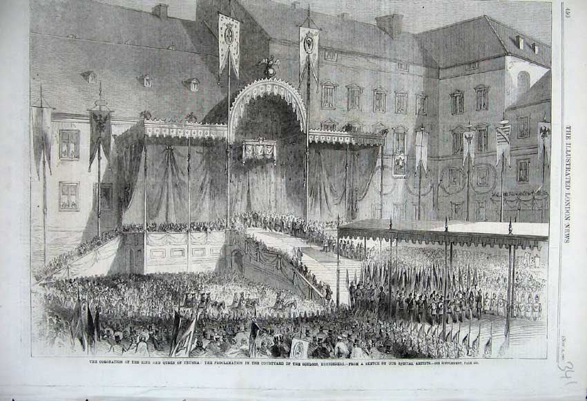 Old Antique Print 1861 Coronation King Queen Prussia Schloss Konigsberg 19th