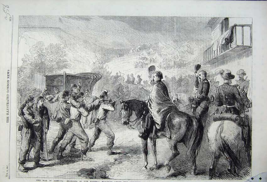 Old Antique Print War America 1861 Federal Wounded Lewinsville Virginia 19th