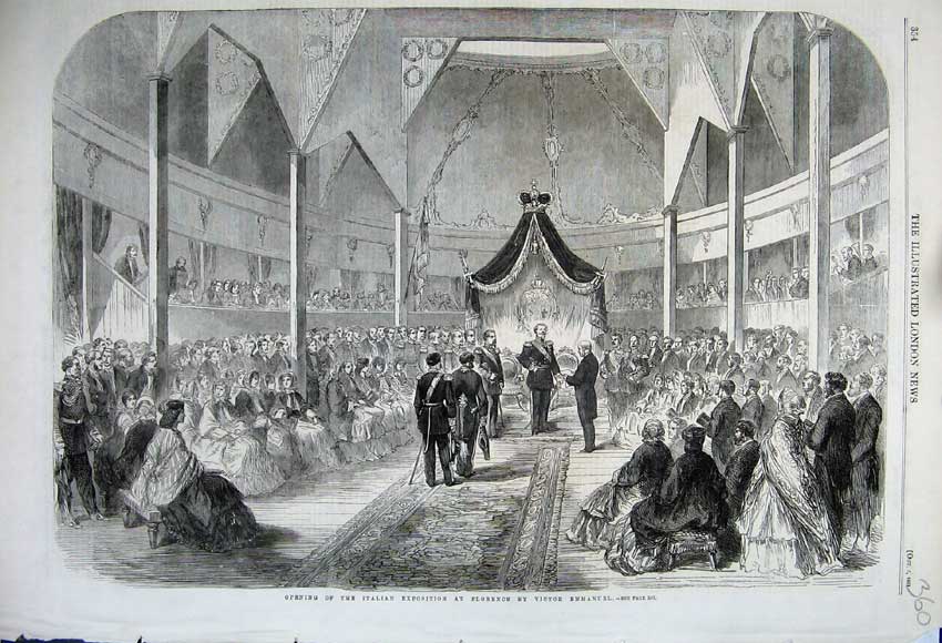 Old Antique Print Opening Italian Exposition Florence Emmanuel Victor1861 19th