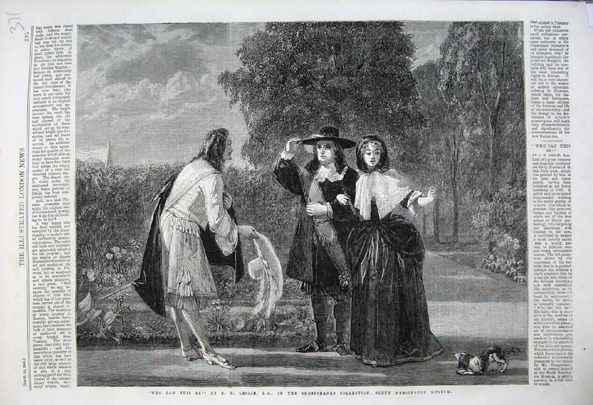 Original Old Antique Print 1861 Men Woman Romance Meeting Garden Sheepshanks
