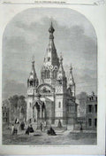 Original Old Antique Print 1861 View Ne Russian Church Paris France People 19th