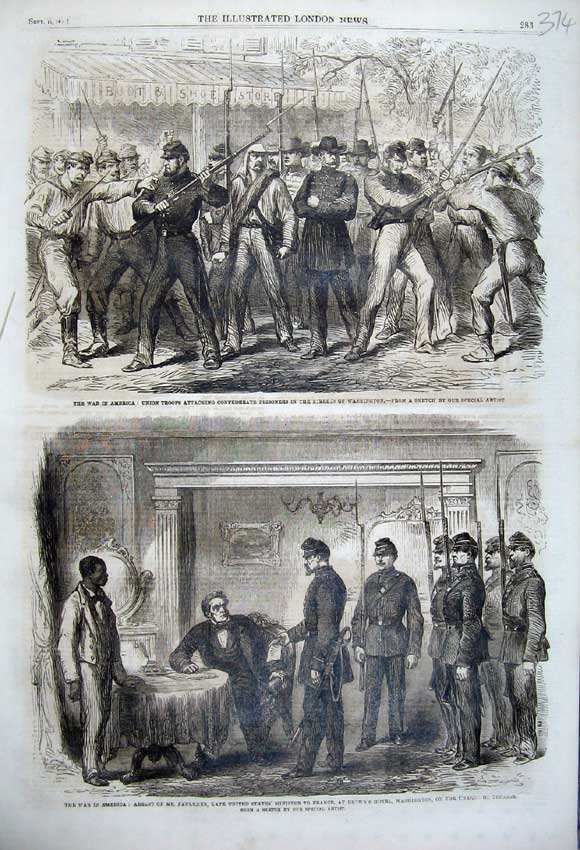 Old Antique Print 1861 War America Union Troops Prisoners Faulkner France 19th