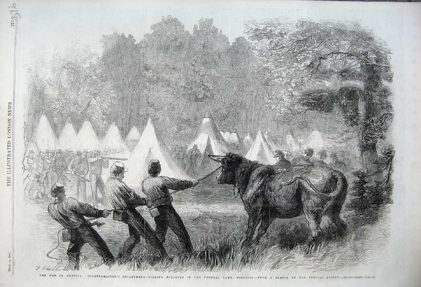 Old Antique Print 1861 War America Killings Bullock Federal Camp Virginia 19th