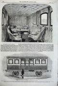 Old Antique Print 1861 Queen Carriage Saloon London Western Railway Train 19th