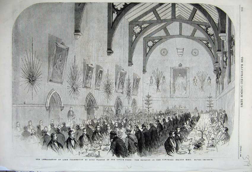 Old Antique Print 1861 Lord Palmerston Warden Cinque Ports Banquet Dover 19th