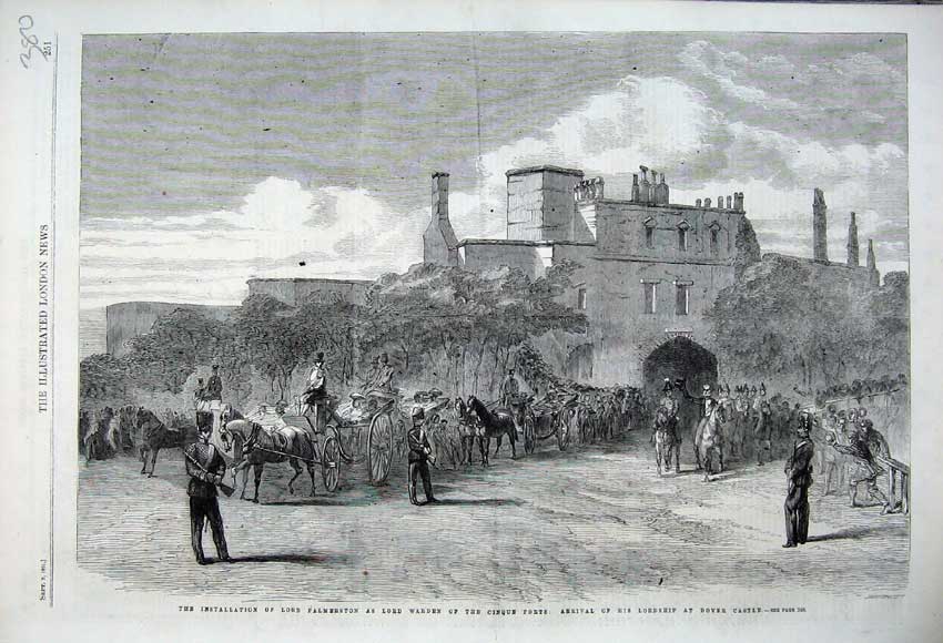 Antique Old Print *0151 1861 Lord Palmerston Warden Cinque Ports Dover Castle