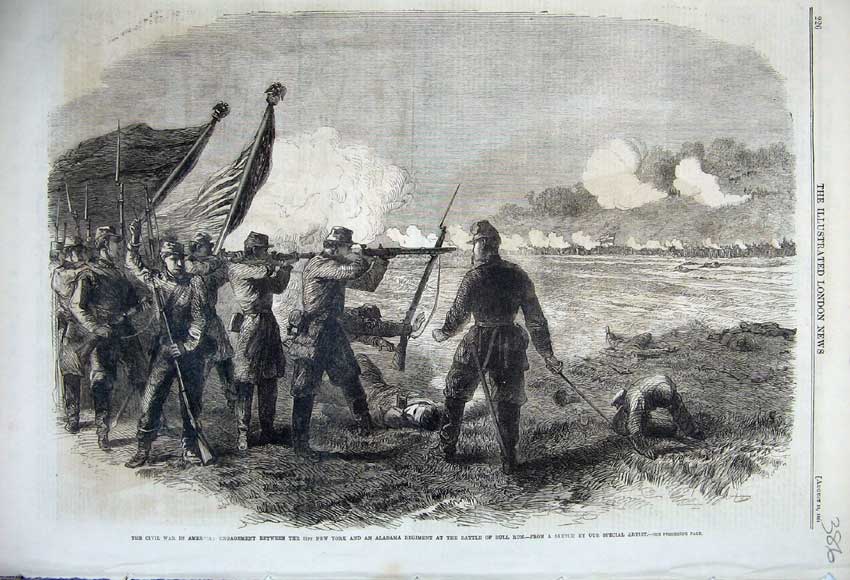 Old Antique Print 1861 Civil War America Battle New York Alabama Bull Run 19th