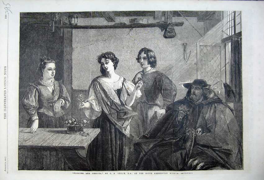 Old Antique Print 1861 Florizel Perdita Women Men Romance Museum Leslie 19th