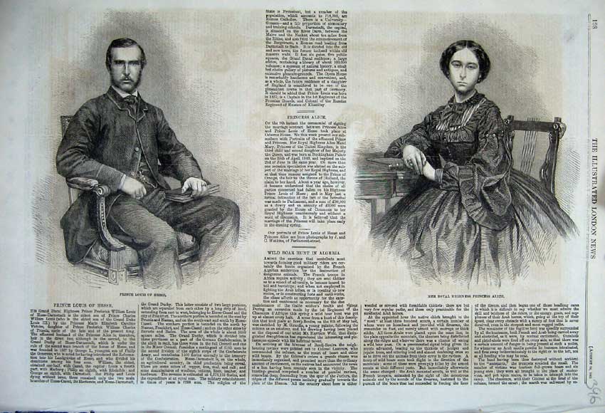 Old Antique Print 1861 Portrait Prince Louis Hesse Royal Princess Alice 19th