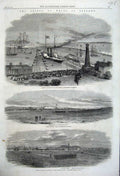Original Old Antique Print 1861 Prince Wales Ireland Kingstown Harbour Curragh