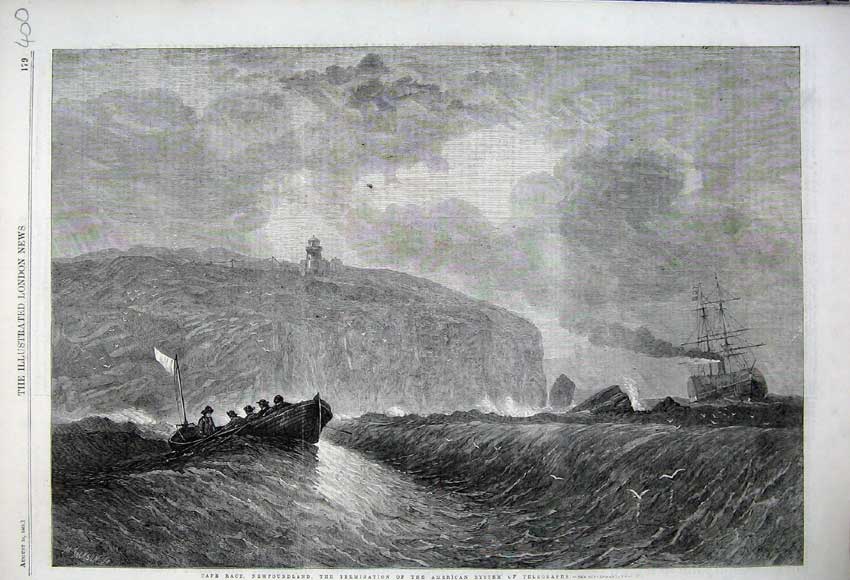 Old Antique Print 1861 Cape Race Newfoundland American System Telegraph 19th