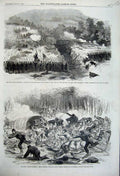 Original Old Antique Print 1861 Civil War America Stampede Bull Run Batteries