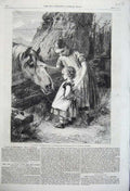 Old Antique Print 1861 Young Girls Horses Head Fence Thomas Royal Academy 19th