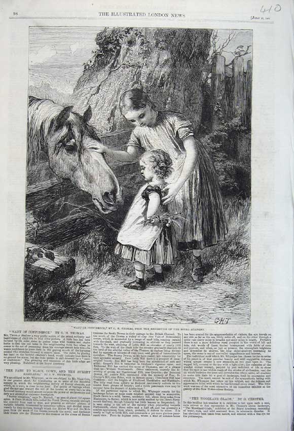 Old Antique Print 1861 Young Girls Horses Head Fence Thomas Royal Academy 19th