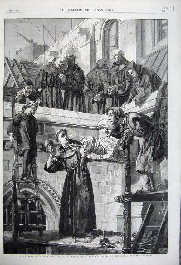 Old Antique Print 1861 Franciscan Sculptor Monks Exhibition Royal Academy 19th