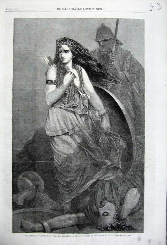 Original Old Antique Print Dar-Thula Roman Woman 1861 Henry Tidey Water Colours