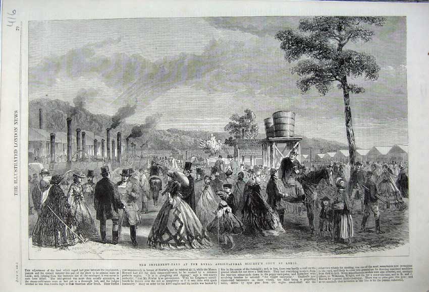 Old Antique Print 1861 Implement Yard Royal Agricultural Show Leeds Horse 19th
