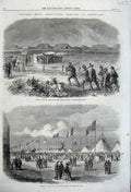 Original Old Antique Print 1861 Rifle Meeting Wimbledon View Tents Firing Range