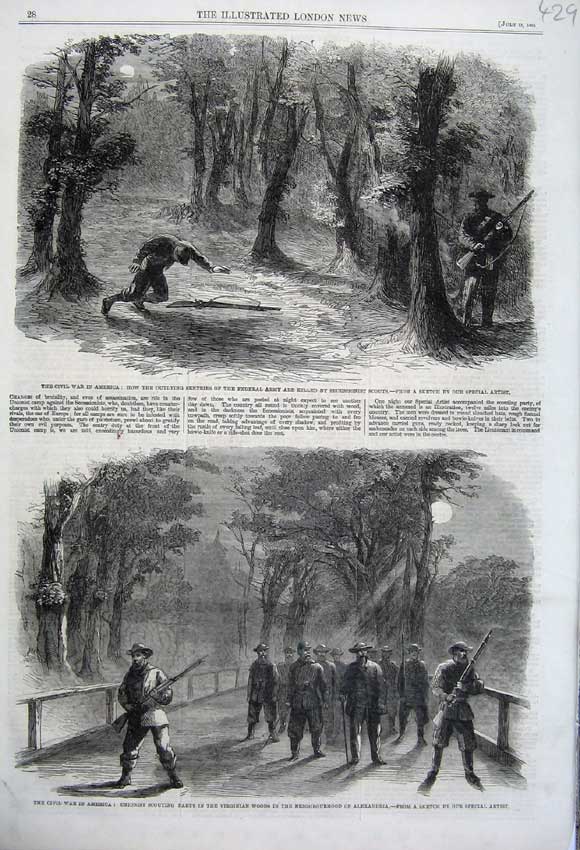 Old Antique Print 1861 Civil War America Federal Army Unionist Scouting 19th