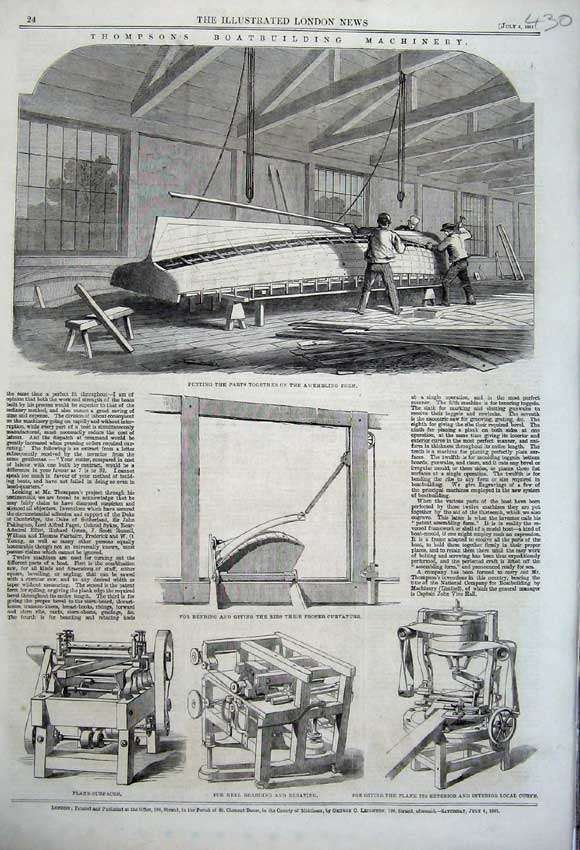 Old Antique Print Boatbuilding Machinery 1861 Keel Bearding Plane-Surface 19th