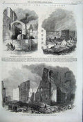 Original Old Antique Print 1861 Fire Southwater Cotton'S Wharf Yard Warehouse