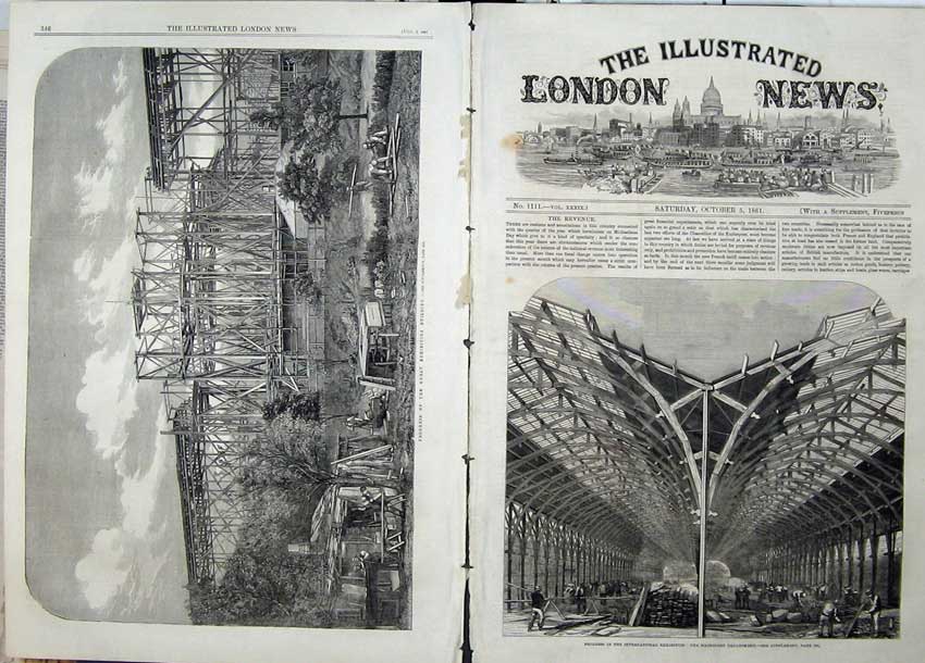 Old Antique Print 1861 International Exhibition Building Machinery Works 19th
