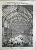 Old Antique Print 1861 International Exhibition Building Interior Nave 19th