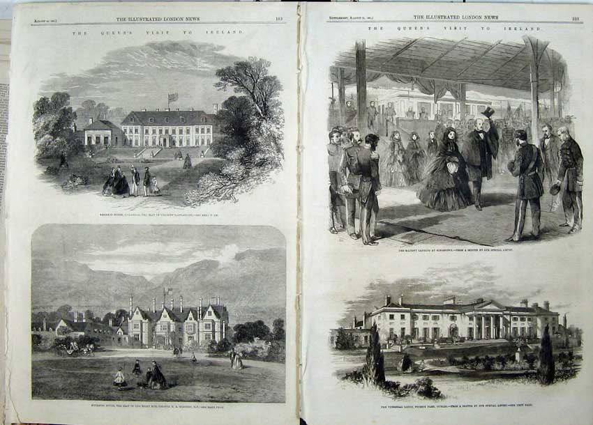 Antique Old Print 1861 Queen Visit Ireland Viceregal Lodge Dublin Kenmare 19th