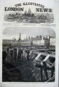 Old Antique Print 1862 Bursting Fleet Ditch Metroploitan Railway Accident 19th