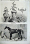 Original Old Antique Print Ascot Prize Cup Vase Hunt 1862 Horse Racing Asteroid