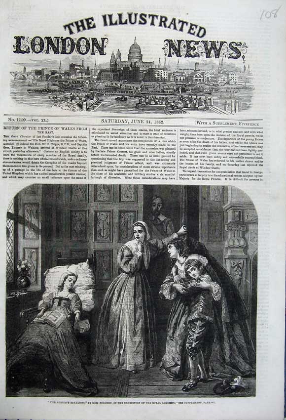 Original Old Antique Print 1862 Fugitive Royalists Solomon Sleeping Lady Family