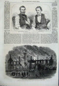 Old Antique Print Fire Queen'S College Cork 1862 Montgomery Shelvin Emily 19th