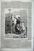 Old Antique Print 1862 Woman Child Fetching Mare Home Horse Country Keyl 19th