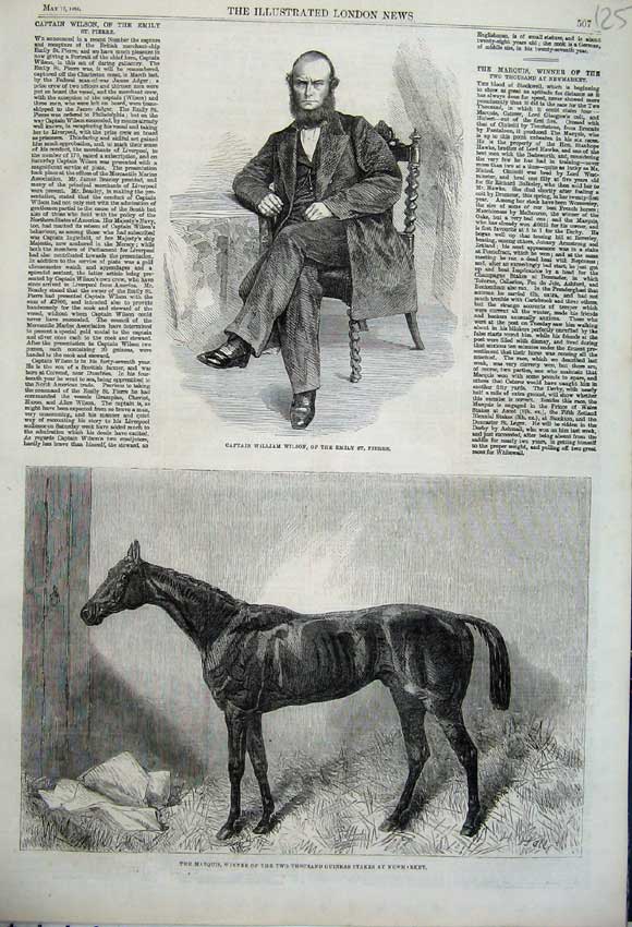 Original Old Antique Print 1862 William Wilson Emily Pierre Marquis Horse Sport