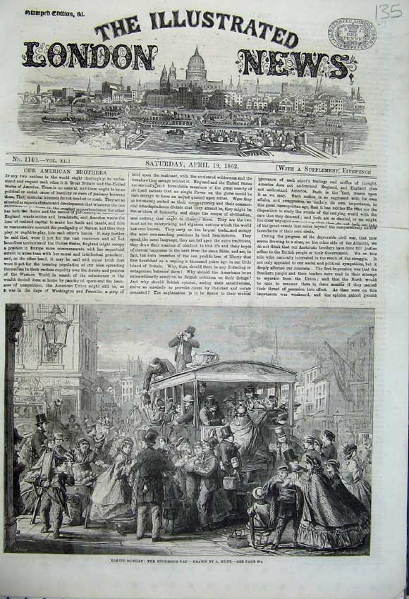 Old Antique Print 1862 Easter Monday Excursion Van Holiday Families Fruit 19th