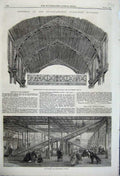 Original Old Antique Print 1862 Exhibition Building Stairs Ornamentation Ro 19th