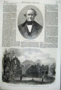 Old Antique Print 1862 George Peabody Fire Campden House Garden Theatre 19th
