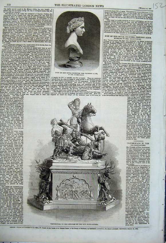 Original Old Antique Print 1862 Testimonial Officers Highlanders Princess Alice