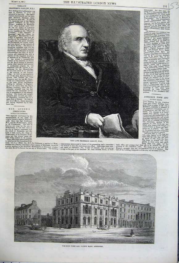Original Old Antique Print 1862 Town County Bank Aberdeen Professor Barlow Man