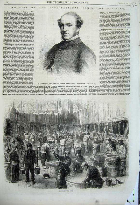 Old Antique Print 1862 Sandford International Exhibiton Painters Shop Men 19th