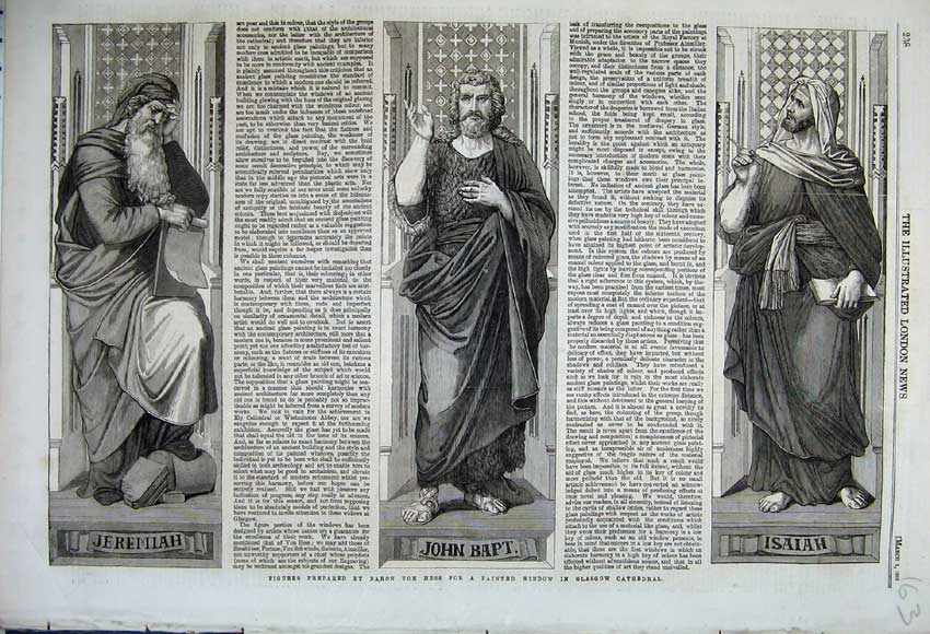 Original Old Antique Print 1862 Glasgow Cathedral Isaiah John Baptist Jeremiah