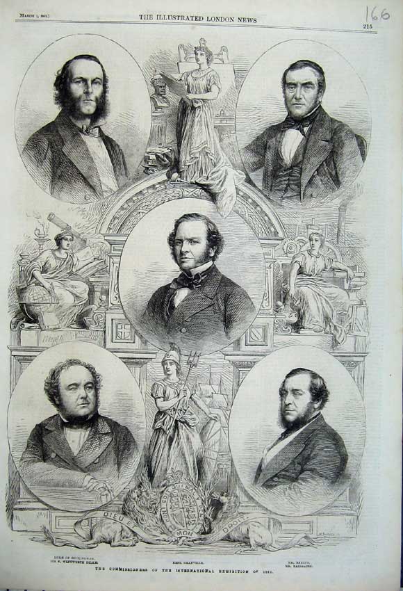 Original Old Antique Print 1862 Commissioners Exhibition Grancille Baring Dilke