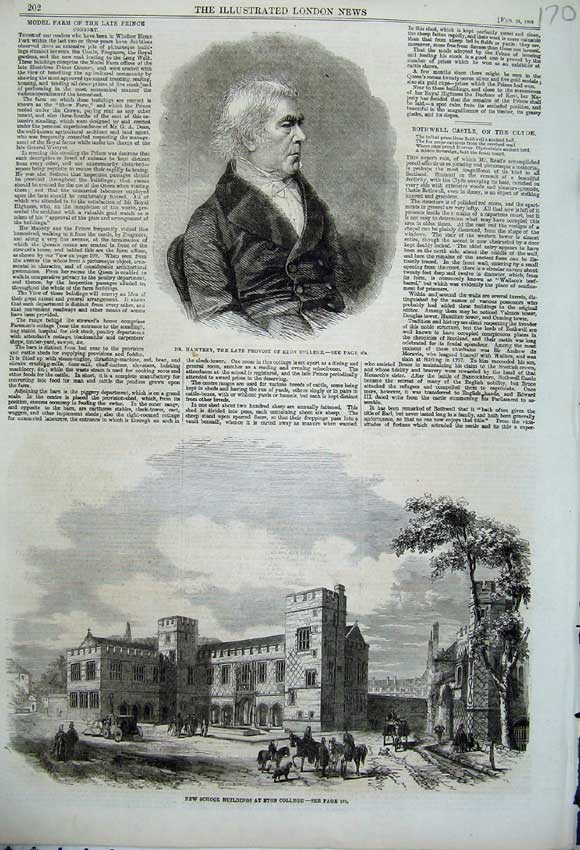 Old Antique Print 1862 Dr Hawtrey Provost School Buildings Eton College 19th