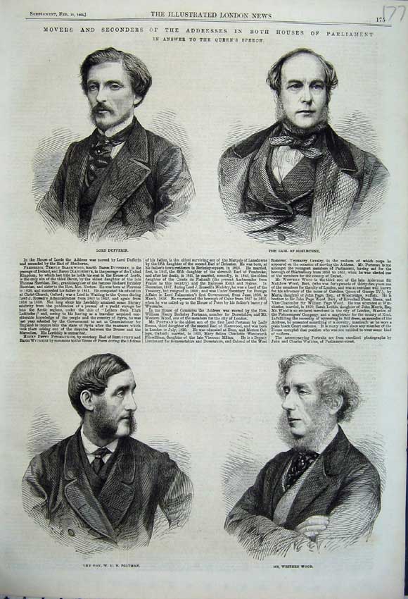 Original Old Antique Print 1862 Parliament Dufferin Earl Shelburne Portman Wood